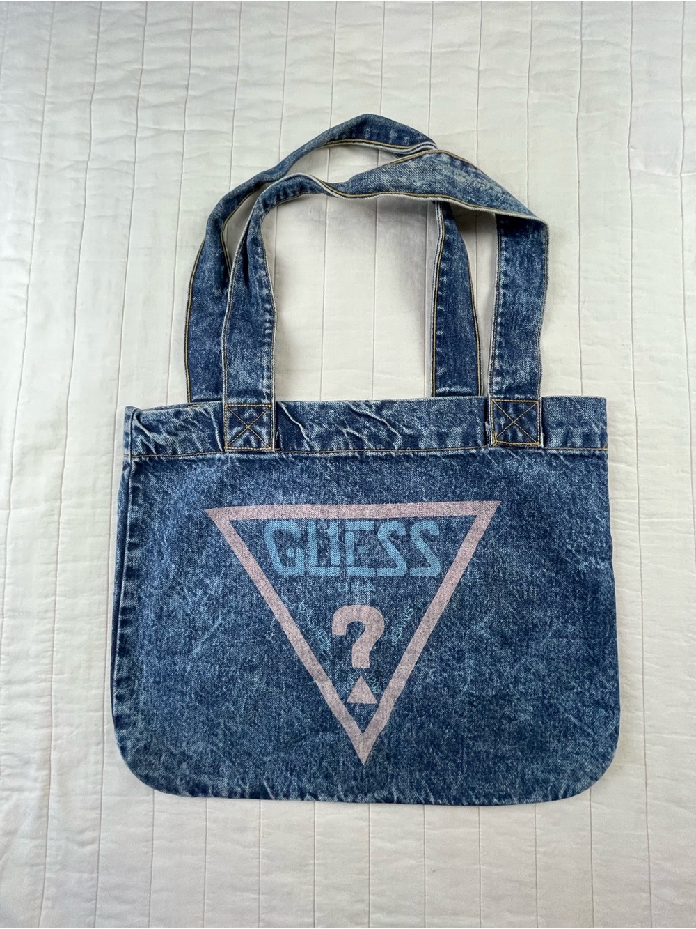VTG 90s Guess by Marciano Acid Wash Denim Tote with Light Pink Logo